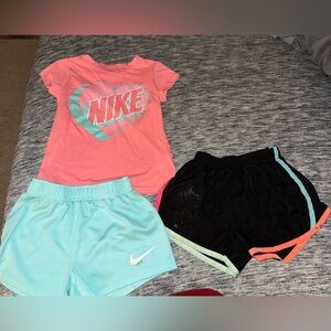 Nike Girls Coral Heart Logo Tee with (2) Athletic Shorts